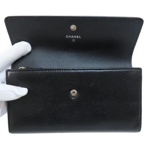 CHANEL Black Caviar Leather Logo Wallet - Picture 4 of 11